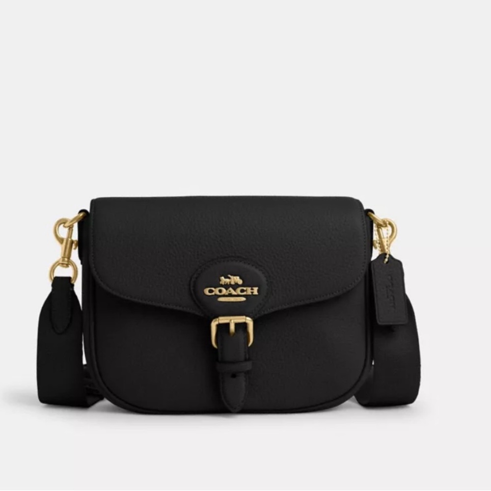 Coach Black Leather Saddle Crossbody with Gold Hardware